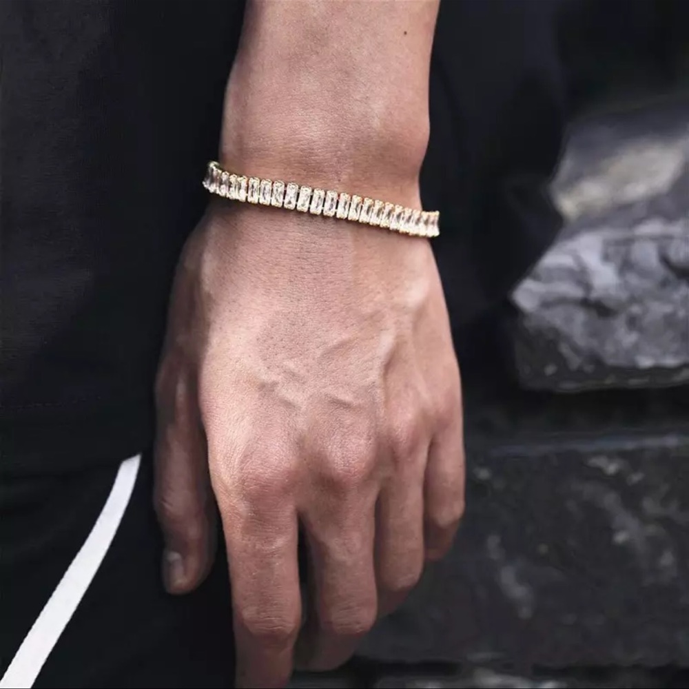 Rectangular Baguette Diamond CZ Tennis Bracelet 110 - Picture 7 of 7